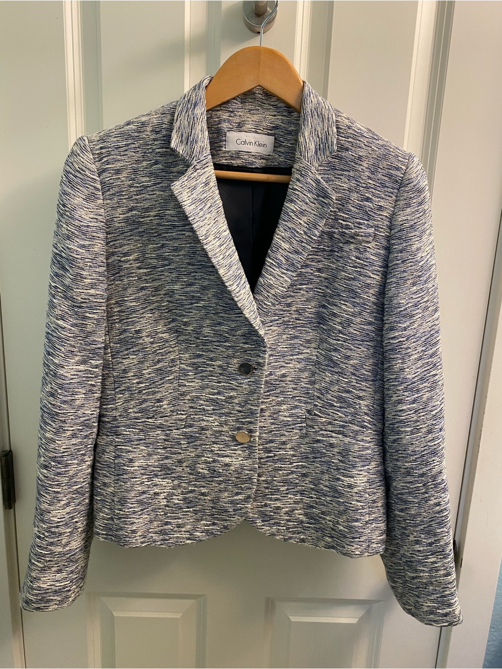Calvin Klein Blue and White Tweed Structured Blazer